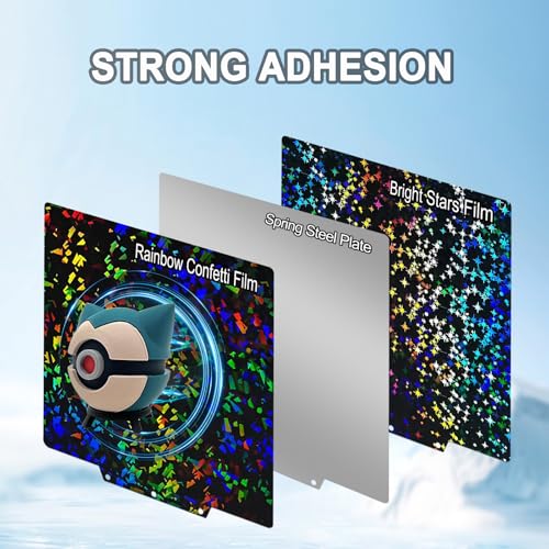 PEF+PEY Build Plate for Adventurer AD5X/5M/5M Pro, Rainbow Confetti +Galaxy Spring Steel Flexible Platform for Neptune 3 Pro/4, Kobra, Ender 3/3 Pro/3S1/3 v2, CR 20/CR 20 Pro, Ender 5/5 Pro - size: 235x235mm