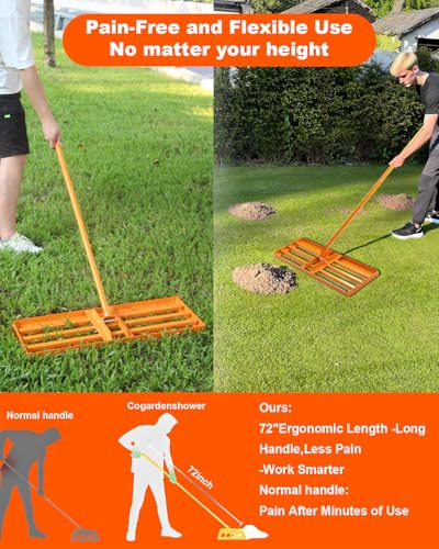 Lawn Leveling Rake 30x10 inch, Yard Leveling Rake with 72" Adjustable Handle for Soil Sand Grass, Heavy-Duty Lawn Leveler for Lawn Yard Garden Farm - style: 30x10 Inch-6 FT