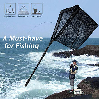 SAN LIKE Fishing Net Fish Landing Net Collapsible Fish Net with Anti-Slip Telescoping Rubber Pole Handle for Kids Adults in Saltwater Freshwater Multi-Size Extending to 37/42/43/51/69/71/89/98inch - color: Fiberglass pole,length 53.14" to 98.42"