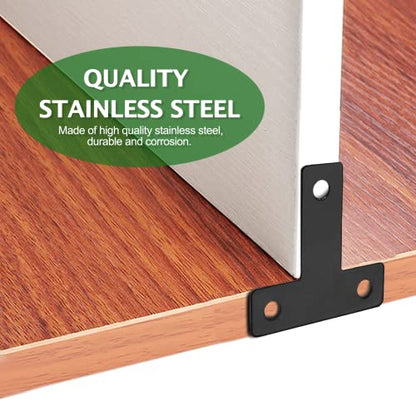 Uenhoy 10 Pcs T Shape Flat Mending Plates 80mm x 80mm (3.15" x 3.15") T Corner Braces T Bracket Connector Fixing Repair Plates for Furniture, Black