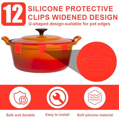 12pcs Dutch Oven Lid Protector Clips, Thickened Cookware Protectors for Stacking Bumper Protector Clips Silicone Replacement Pan Clips for Display and Storage Dutch Oven Pots (Orange)
