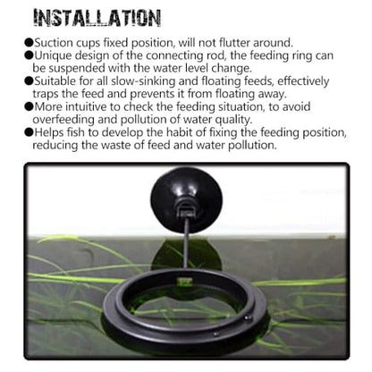 Fish Feeding Ring, Fish Safe Floating Food Feeder Circle Blue, with Suction Cup Aquarium, Square and Round Shape Fish Tank Towels - for Guppy, Betta, Goldfish, Etc (1 Circle)