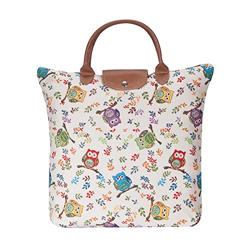 Signare Tapestry Foldable Tote Bag Reusable Shopping Bag Grocery Bag - color: Owl