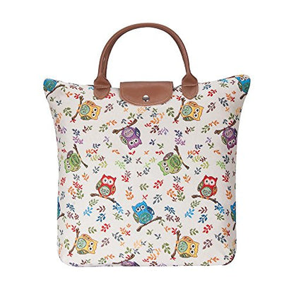 Signare Tapestry Foldable Tote Bag Reusable Shopping Bag Grocery Bag - color: Owl