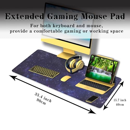 Office Desk Pad Galaxy Universe, Gaming Mousepad XXL Mouse Pads Large Mouse Pad, Work Desk Mat Non-Slip Rubber Base, 35.4 X 15.7 inch for Work/Game/Office Starry Night Sky Stars Outer Space - color: Galaxy Universe