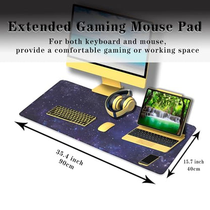 Office Desk Pad Galaxy Universe, Gaming Mousepad XXL Mouse Pads Large Mouse Pad, Work Desk Mat Non-Slip Rubber Base, 35.4 X 15.7 inch for Work/Game/Office Starry Night Sky Stars Outer Space - color: Galaxy Universe