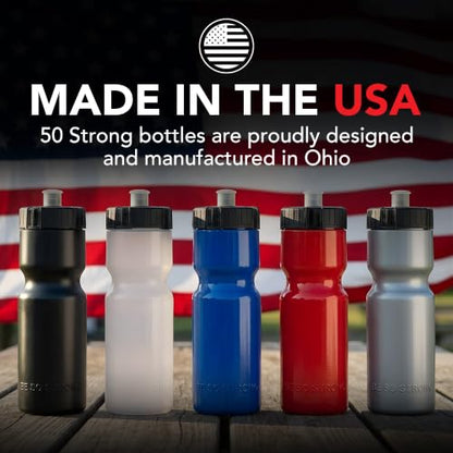 50 Strong | Bulk Water Bottles, 24-Pack, 22 oz, Sports Squeeze, Red - color: Red