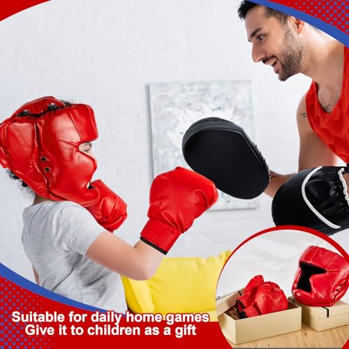Kanayu 12 Pcs Kids Boxing Gear Set Helmet Gloves Hand Wraps - color: Blue, Red