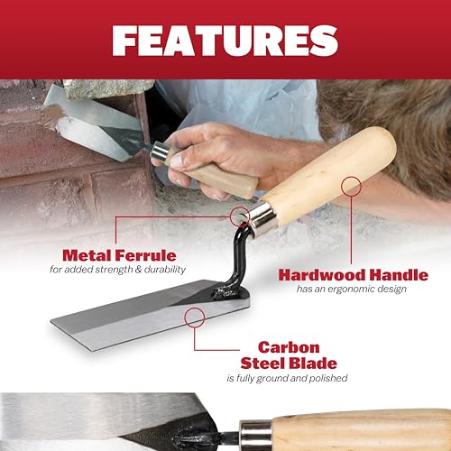 Marshalltown Masonry Margin Trowel, 5 Inches by 2 Inches, Carbon Steel Blade, Wood Handle, Concrete Trowel for Masonry Tools and Concrete Tools, 97