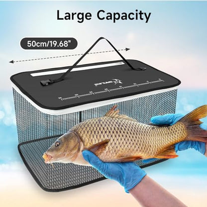 SANLIKE Floating Fishing Basket Collapsible Fishing Net Cage, Rubber Coated Net Fish Basket for Live Caught Fish Minnows Bait Bucket Minnow Trap, 24L/40L/59L，Black/Grey - color: M-40L-Black