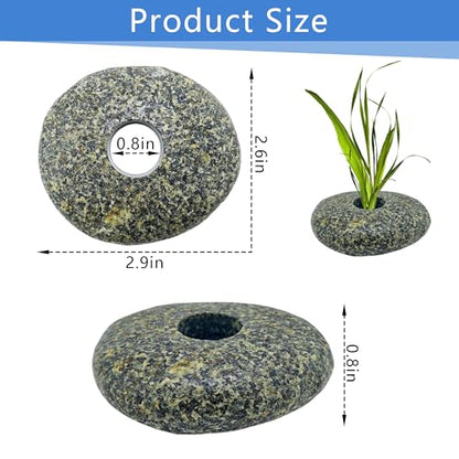 4PCS 0.8" Holes Natural River Stone Plant Weights for Aquarium，Pebble Aquatic Plants Fixed Ring for Aquatic Plants，Unique Shape & Size Decorative River Rock for Landscape Plant(