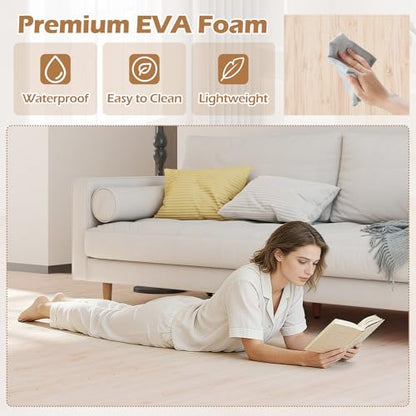 Giantex Wood Grain Floor Tiles Foam Mat, 8 PCS EVA Foam Puzzle Mats, 20'' x 20'' Interlocking Exercise Mat, Floor Padding for Furniture, Living Room, Bedroom, Gym, Home Office, Basement, Light Oak - size: 21 sq. ft. (8 pcs)