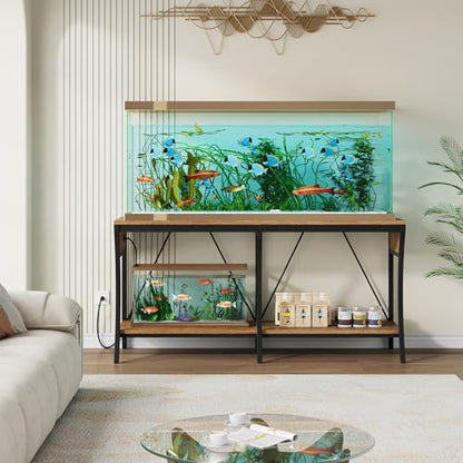 55-90 Gallon Fish Tank Stand, Metal Aquarium Stand, Power Outlets - color: Light Brown and Black