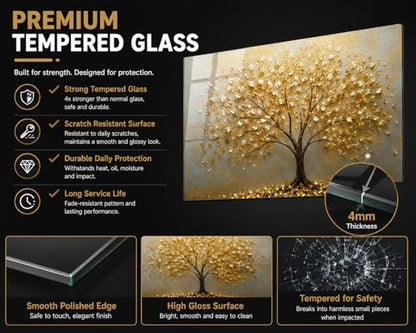Evgosm tempered glass backsplash, Tree of Life Splashback, Glass Backsplash, Used for Kitchen Wall Protection and Decoration, Easy to Install and Clean. (30x14'') - size: 30"L x 14"W, style: Tree of Life