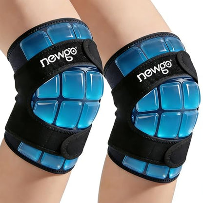 NEWGO 360° Knee Ice Wrap, 60-Min Cold Therapy with Ice Grid, 2 Pack - style: Navy-2 Packs