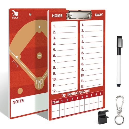 WISYOK Dry Erase Baseball Clipboard, Double Sided, Red | Marker, Lineup Board for Coaches, Management, Practice Planning, Game Strategy, Team Meetings - style: Baseball Red