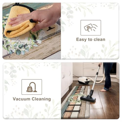 KIMODE Kitchen Mats 2PCS,Cushioned Anti Fatigue Farmhouse Kitchen Rugs and Mats,Non Skid Waterproof Kitchen Mats for Floor,Comfort Foam Standing Desk Mat for Home,Office,Sink,Laundry