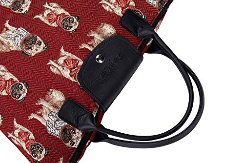 Signare Tapestry Foldable Tote Bag Reusable Shopping Bag Grocery Bag - color: Pug