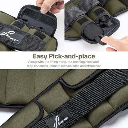 Sportneer Adjustable Ankle Weights with Removable Weights, Easy to Adjust - color: Army Green