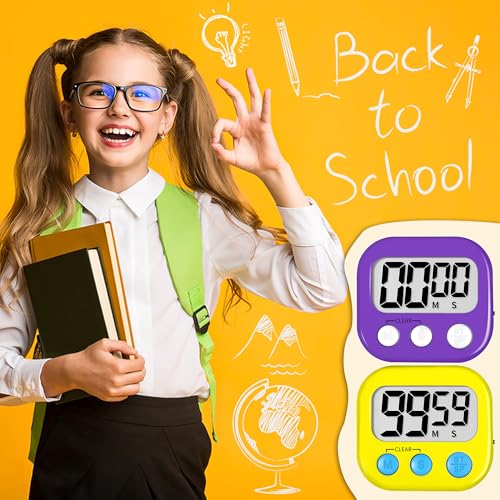 ZILLEEN Classroom Timer for Kids Teachers 2 Pack Digital Timers Pur Ye - color: Purple & Yellow
