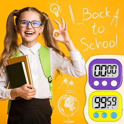 ZILLEEN Classroom Timer for Kids Teachers 2 Pack Digital Timers Pur Ye - color: Purple & Yellow