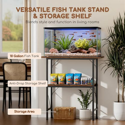 20-29-30 Gallon Fish Tank Stand with Storage Shelves, 2-Tier Aquarium Stand with Metal Frame, Heavy Duty Reptile Turtle Tank Stand for Home Office, 30" L x 11.8" W x 30.5" H, Rustic Brown
