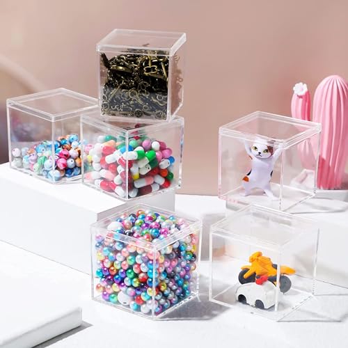 Clear Acrylic Candy Box with Lid Acrylic Decorative Boxes Acrylic Square Cube for Vanity Jewelry Accessories - size: 2.6 x 2.6 x 2.6 Inch