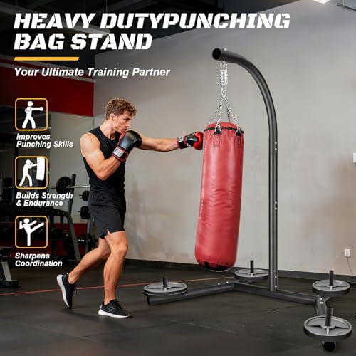 Upgraded Punching Bag Stand, Heavy Duty Boxing Stand, Steel Sandbag Rack Boxing Bag Stand, Freestanding Durable Training Equipment for Home & Gym Fitness Stable Steel, Stand Only