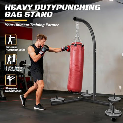 Upgraded Punching Bag Stand, Heavy Duty Boxing Stand, Steel Sandbag Rack Boxing Bag Stand, Freestanding Durable Training Equipment for Home & Gym Fitness Stable Steel, Stand Only