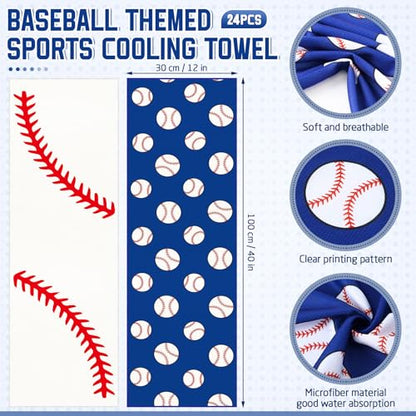 FuWeave 24 Pcs Baseball Cooling Towels Gifts 40 X 12 Inch - color: Baseball, size: 40 x 12 inches