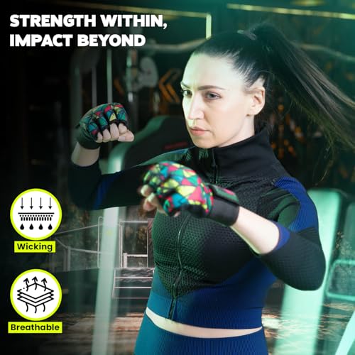 WYOX Gel Boxing Hand Wraps & Curved Focus Mitts Bundle for Men & Women Adults – 80cm Wrist Straps, Padded Knuckle Support, Neoprene Inner Glove Gel Padding, MMA Muay Thai Kickboxing Training Pads