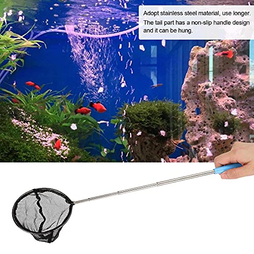 Aquarium Shrimp Net, Stainless Steel Fine Mesh Nest Extendable Fish Fish Skimmer Net Scoop with Long Handle(Round)