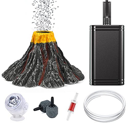 Uniclife Aquarium Volcano Ornament Kit Volcanic Eruption Decoration with Mini Air Pump Red LED Spotlight Air Stone Bubbler Airline Tubing Check Valve Fish Tank Resin Decor for Landscape and Aeration