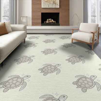 6'x9' Washable Kawaii Turtle Area Rug, Cream Foldable Non-Slip Large Carpet for Queen Size Bedroom, Under Bed, Master Bedroom, Foldable Easy Care Carpet| Ref:1955509 - color: Beige/Pattern 12, size: 6' x 9' (Rectangular)