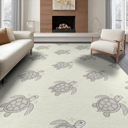 6'x9' Washable Kawaii Turtle Area Rug, Cream Foldable Non-Slip Large Carpet for Queen Size Bedroom, Under Bed, Master Bedroom, Foldable Easy Care Carpet| Ref:1955509 - color: Beige/Pattern 12, size: 6' x 9' (Rectangular)