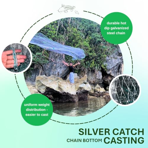 Cast Nets 4.5ft-10ft Radius|3/8",1/2",1" Mesh for Fishing with Chain Bottom, Salt Water Casting Fishing Net Gear, Easy Throw Nets Fishing Bait - Elite Series