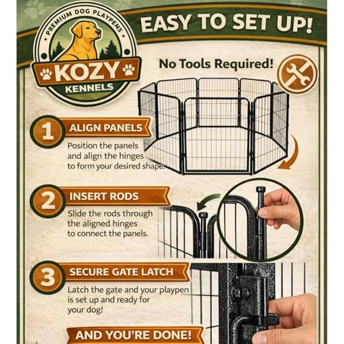 Indoor Dog Playpen - 32 inch, 8 Panels for Small and Puppy Size Dogs - Heavy Duty Metal Portable Pet Fence with Black Anti-Rust Coating - Play Pen w/Extra Wide Gate