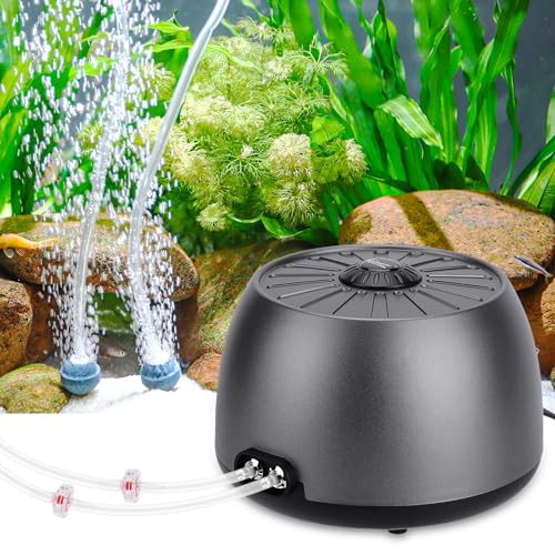hygger Quiet Adjustable Aquarium Air Pump, 5W/8W Dual Output Fish Tank Air Pump, Energy-Saving Oxygen Aerator with Air Stone Bubbler for Fish Tank, Hydroponic