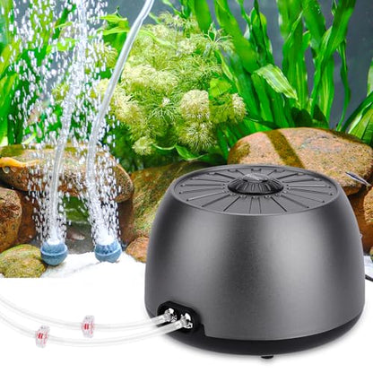 hygger Quiet Adjustable Aquarium Air Pump, 5W/8W Dual Output Fish Tank Air Pump, Energy-Saving Oxygen Aerator with Air Stone Bubbler for Fish Tank, Hydroponic