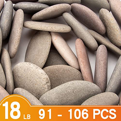 [About 97 PCS - 105 PCS](18 Pounds) Painting Rocks,2.33"-3.72" River Rocks,DIY Rocks,Flat Rocks,Craft Rocks,Natural Stones