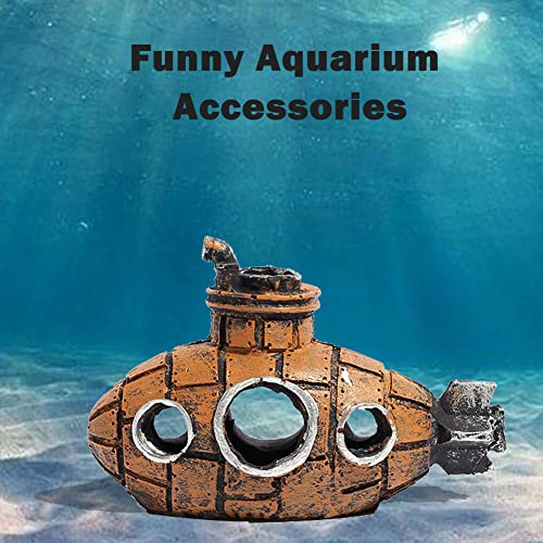 Resin Submarine Aquarium Ornament, Small Fish and Shrimp Hideout Cave Decor for Freshwater or Saltwater Tanks, Brown, Size 5.12 x 2.36 x 3.54 in, 1 Pack