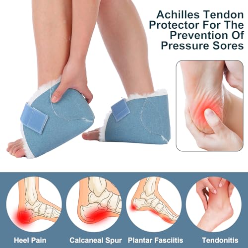 2 Pcs Sheepskin Heel Protectors for Pressure Sore Pad, Light Blue - color: Light Blue