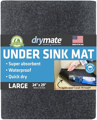 Drymate Premium Under Sink Mat, Waterproof Cabinet Protection Mats for Kitchen & Bathroom, Absorbent Shelf Liners, Slip-Resistant, Non-Adhesive, Machine Washable (USA Made)(24”x29”)(Charcoal) - color: Charcoal, size: 24"W x 29"L