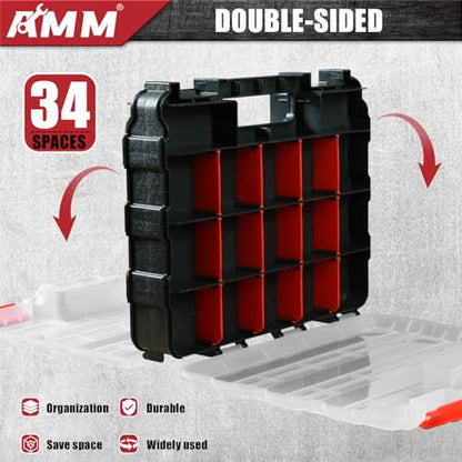 AMM Tool Box, Double Side Tool Box Organizer with 34 Compartments, Removable Dividers, Tackle Box Small Parts Screw Hardware Organizer for Screws, Nuts, Nails and Bolts (1 Piece, Red) - size: 1PC