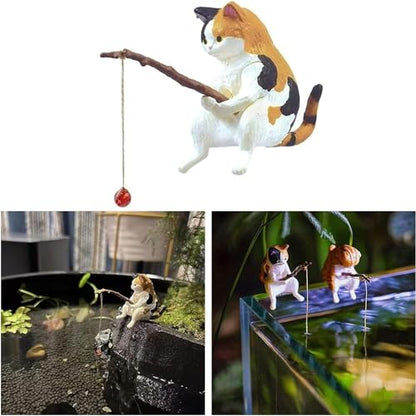 BWESOO Black Fish Tank Landscaping Cartoon Fishing Cat Ornaments Aquarium Accessories Household Supplies Home Office Decorations Fishing Cat Figurine Aquarium Décor Thematic Ornaments