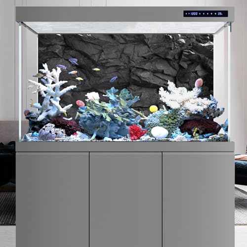 48x20 inches Stone Aquarium Background Black Rock Fish Tank Background Rocky Terrarium Backdrop Polyester