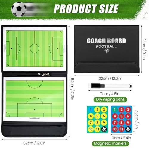 Foldable Magnetic Soccer Coaching Board, Soccer Tactics Strategy Board | Portable Soccer Board with Dry Erase Markers and Magnetic Markers for Coaches Training, Great Gift for Kids Soccer Coach.