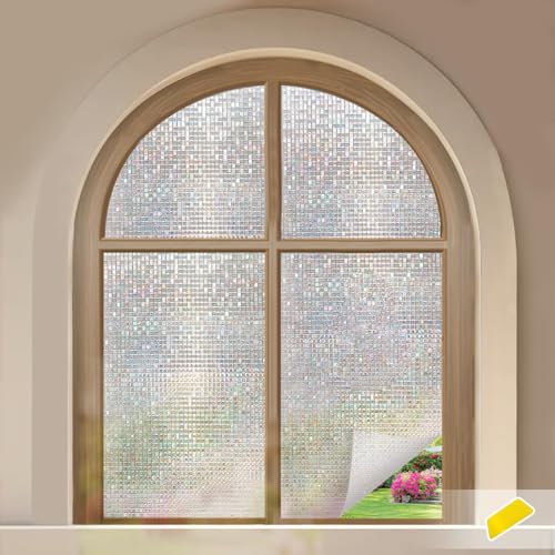 Window Privacy Film Stained Glass Film Decorative See in not Out Glass Film Frosted Sticker Removable Window Tint Static Cling Window Films for Kitchen (Silver, 17.5inx118in)