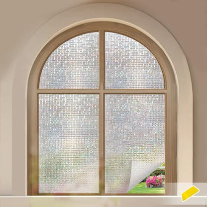 Window Privacy Film Stained Glass Film Decorative See in not Out Glass Film Frosted Sticker Removable Window Tint Static Cling Window Films for Kitchen (Silver, 17.5inx118in)