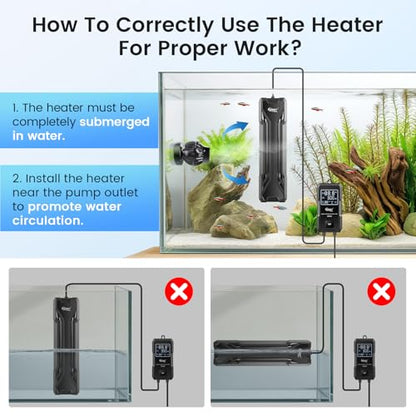 hygger 300W Aquarium Heater, Upgraded Submersible Fish Tank Heater with Dual Protection System & LED Digital Display, with Automatic Power-Off Function, for 40-80 Gallons Freshwater and Saltwater Tank - size: 300W for 40-80 Gallon
